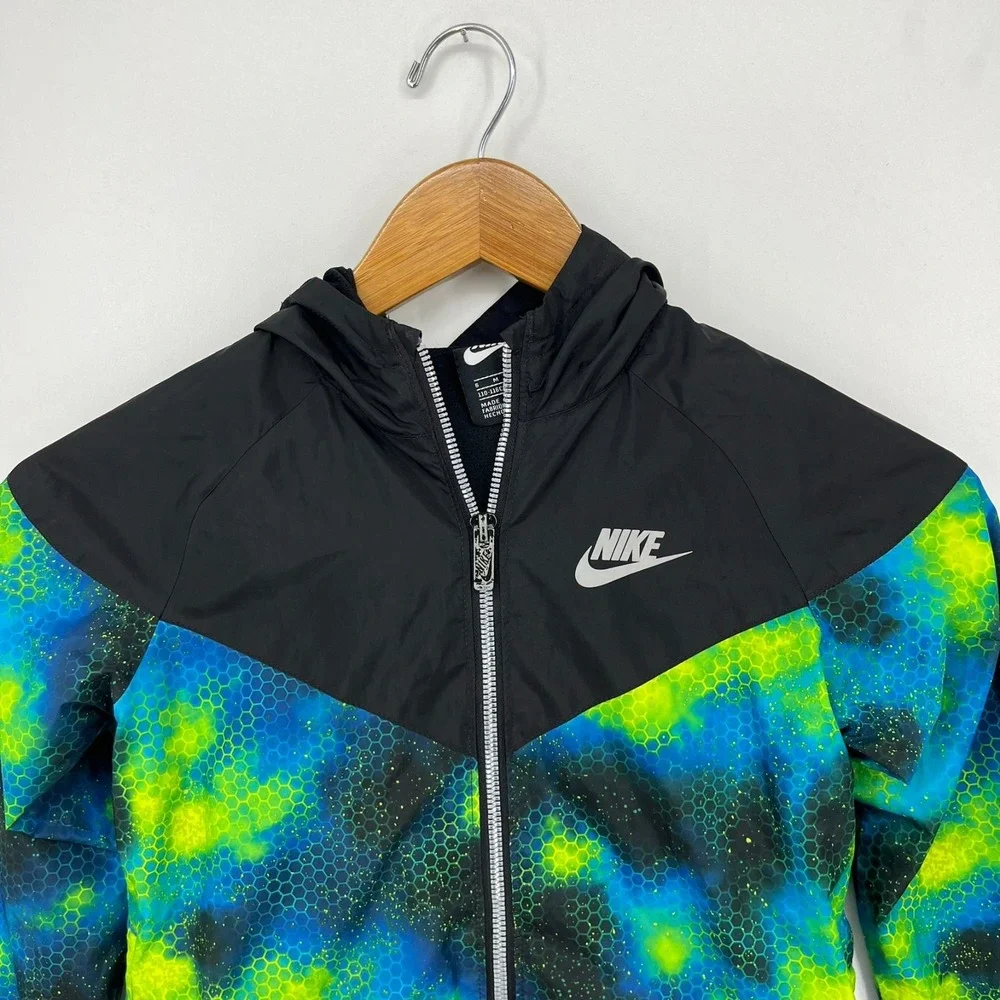Nike Windbreaker Jacket Youth Size M 5-6 Years Multicolor Full Zip‎ Galaxy Print